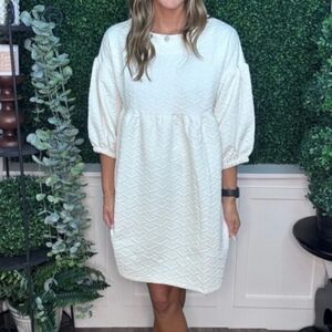Simply Southern Ivory Textured Puff-Sleeve Shift Dress